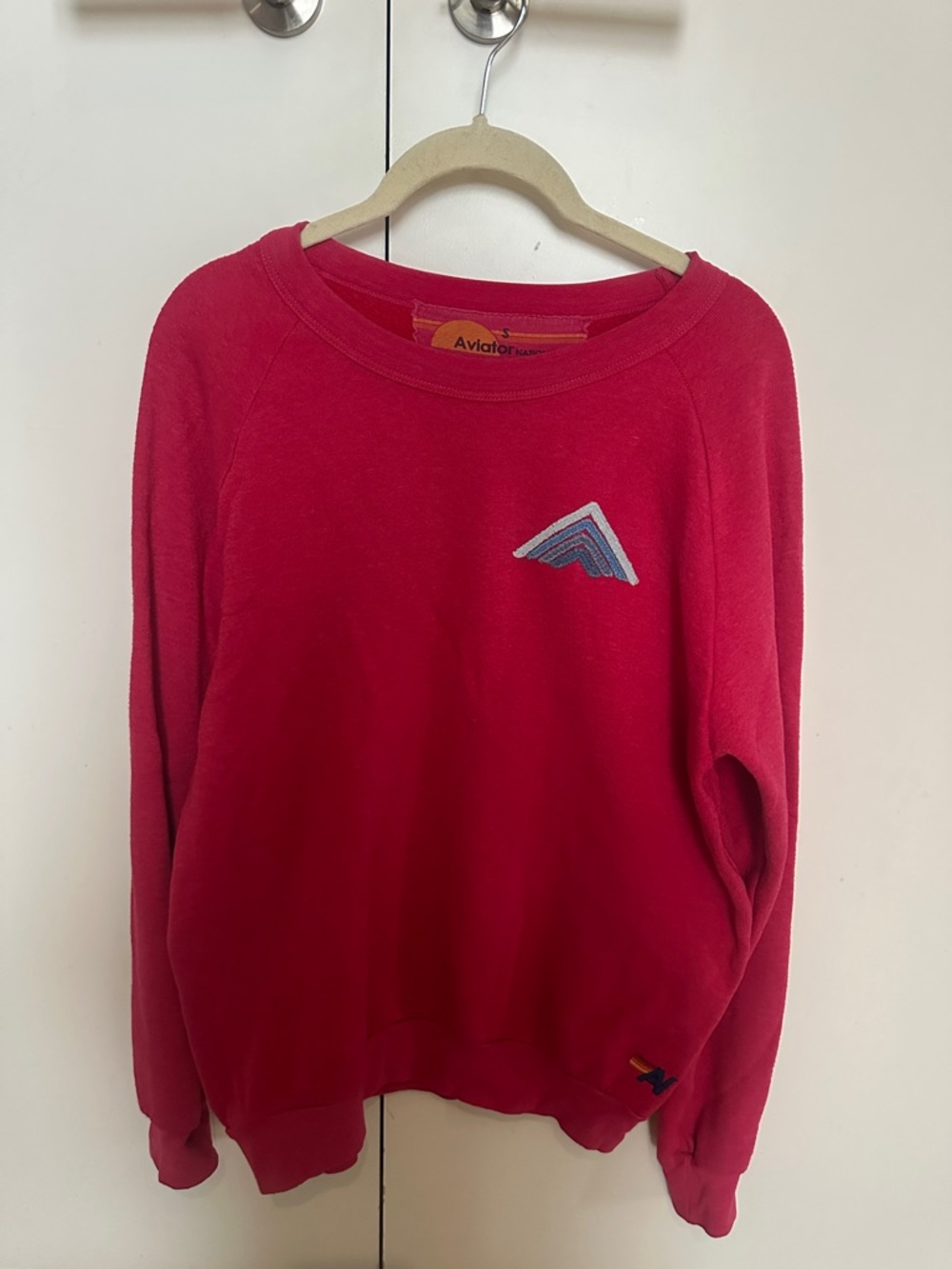 Aviator Nation Pink-Red Chevron Crewneck Sweatshirt